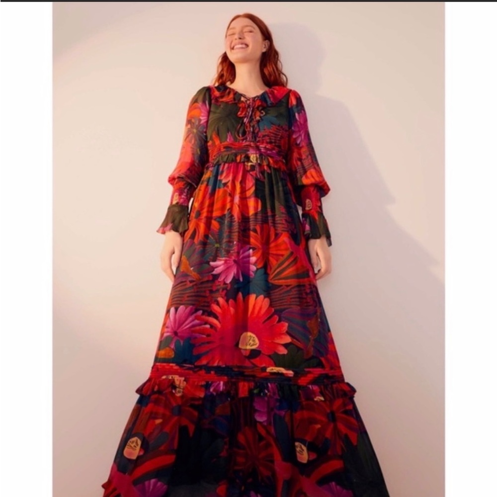 NWT FARM Rio Bird Flowers Multicolor Maxi Dress Size S